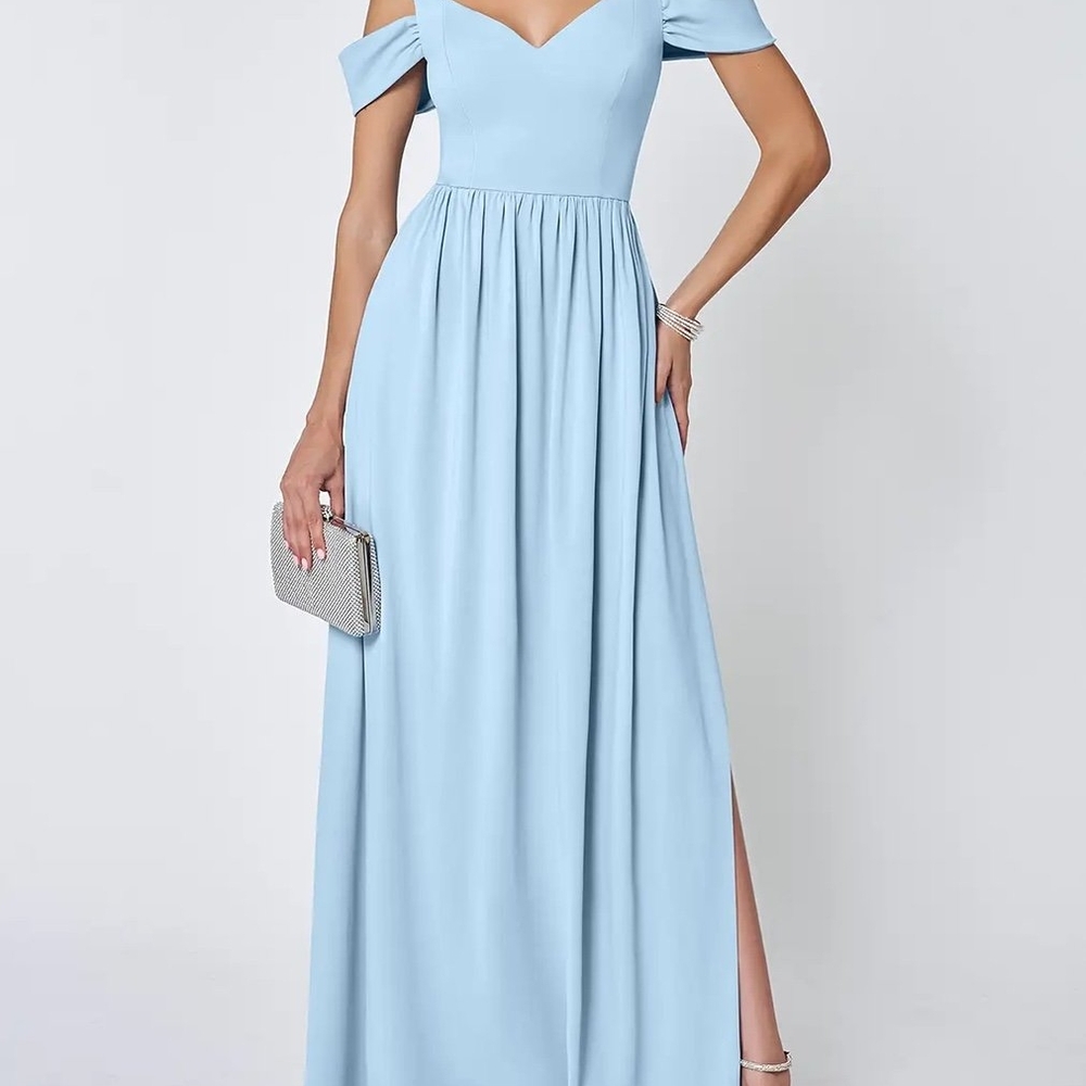 Azazie Light Blue Lenwood Pleated Maxi Dress